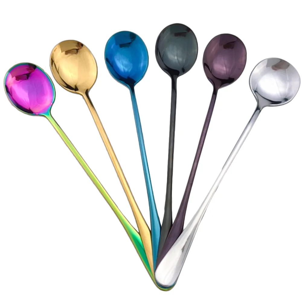 Colorful Rainbow Black Coffee Dinner Dessert Spoons Table Teaspoon Round Scoop Long Handle Spoon Dinnerware Salad Drinking 1pc