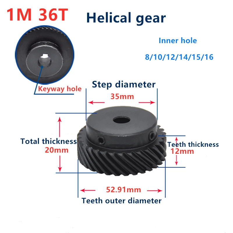 

Custom helical teeth 1Mod 36T 1mould 36 teeth T spiral staggered 45 degree helical gear