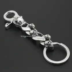 Skull Bone 925 Sterling Silver Belt Clip KeyRing Mens Biker Rocker Punk Keychain 8J002