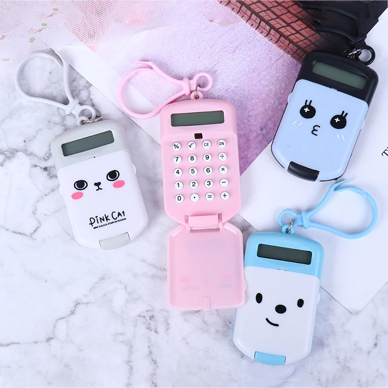 Mini calculatrice numérique Portable, fournitures de bureau, Kawaii, format de poche, affichage à 8 chiffres, dessin animé, mignon, porte-clés