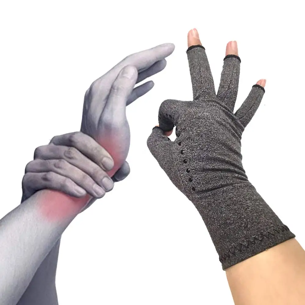 Warm Pressure Gloves Half-finger Mitten with Touch Screen Non-slip Silicone Mittens Compression Hand Gloves for Osteoarthritis