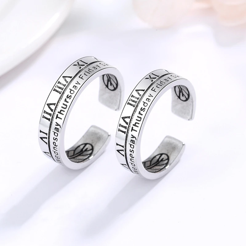 KOFSAC New Vintage 925 Sterling Silver Rings For Men Hip Hop Roman Numeral Week Couple Ring Jewelry Women Party Accessories Gift