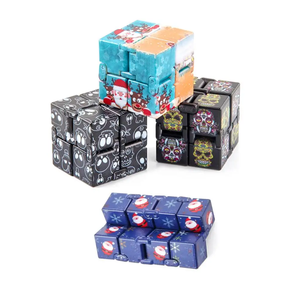 Fidgets Toy Autism Anti Stress Relief Infinite Cube Halloween Pattern Printing Magic Cube Flip Cubic Puzzle Christmas Gift Toys