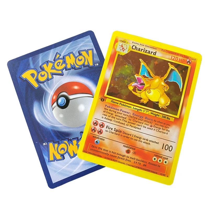 Tarjeta Flash de Pokémon Pikachu Charizard de dibujos animados Kawaii, serie en inglés, Gif, juguete coleccionable para niños, 1996