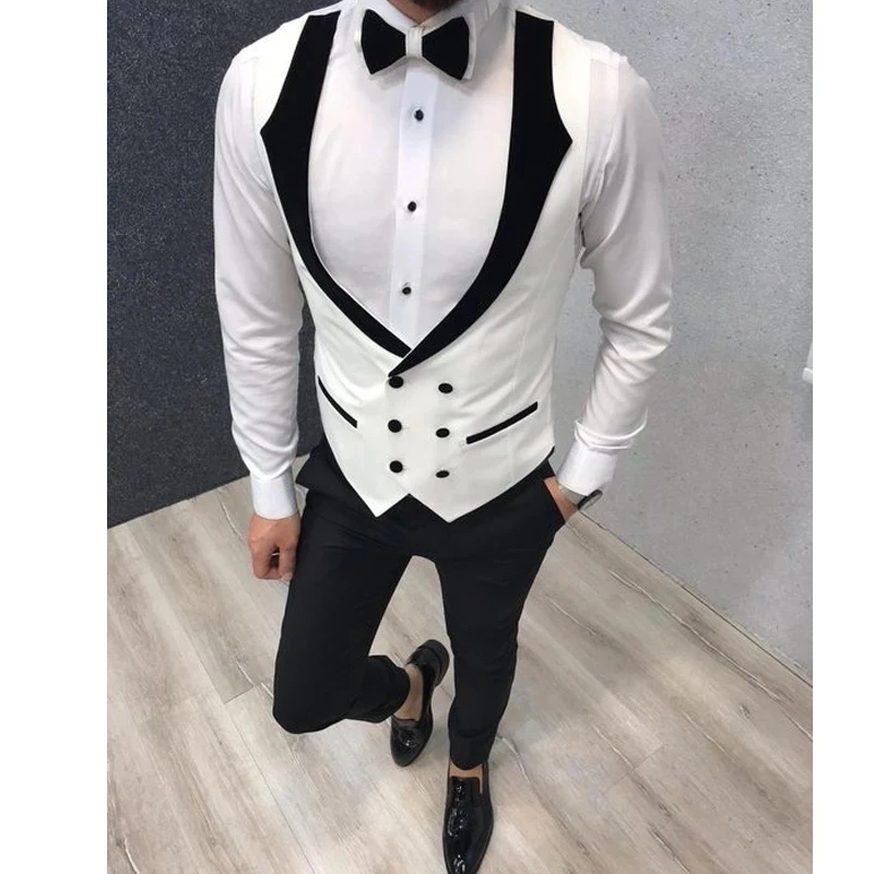 White Double Breasted Fashion Wedding Vests Men's Waistcoat Slim Fit Groom Vests Business Suit Vest Mens Vest Formal Party Vest