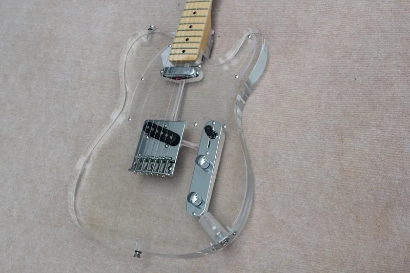 Acrylic guitar,6 string transparent crystal guitar, fixed tremolo bridge,HH pickup,Chrome buttons，maple neck