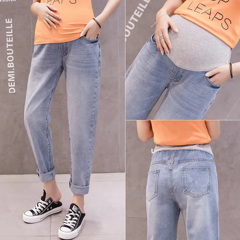 Pantalones vaqueros de cintura elástica para mujeres embarazadas, ropa de maternidad, Boyfriend, premamá