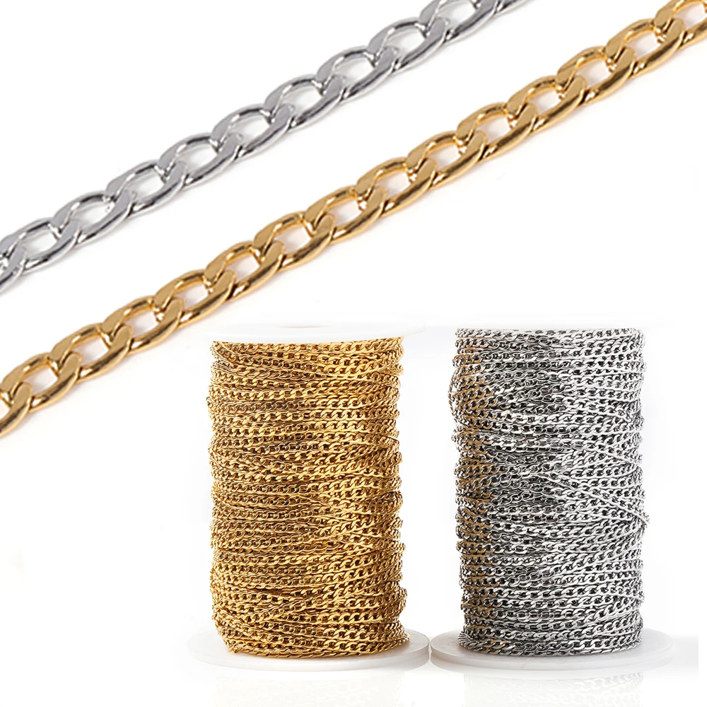 3mm Stainless Steel Gold Chain Necklace Chains Curb Link Chain Jewelry Chains for Handmade Bracelet Making DIY Wholesale