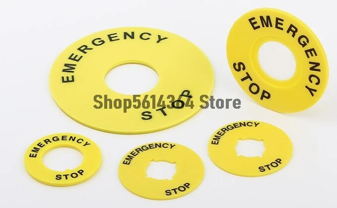 20pcs 40mm/60mm/90mm(OD) x 22mm(ID) Yellow Emergency Stop PushButton Switch Accessory Warning Legend Label Mark Round Ring Plate