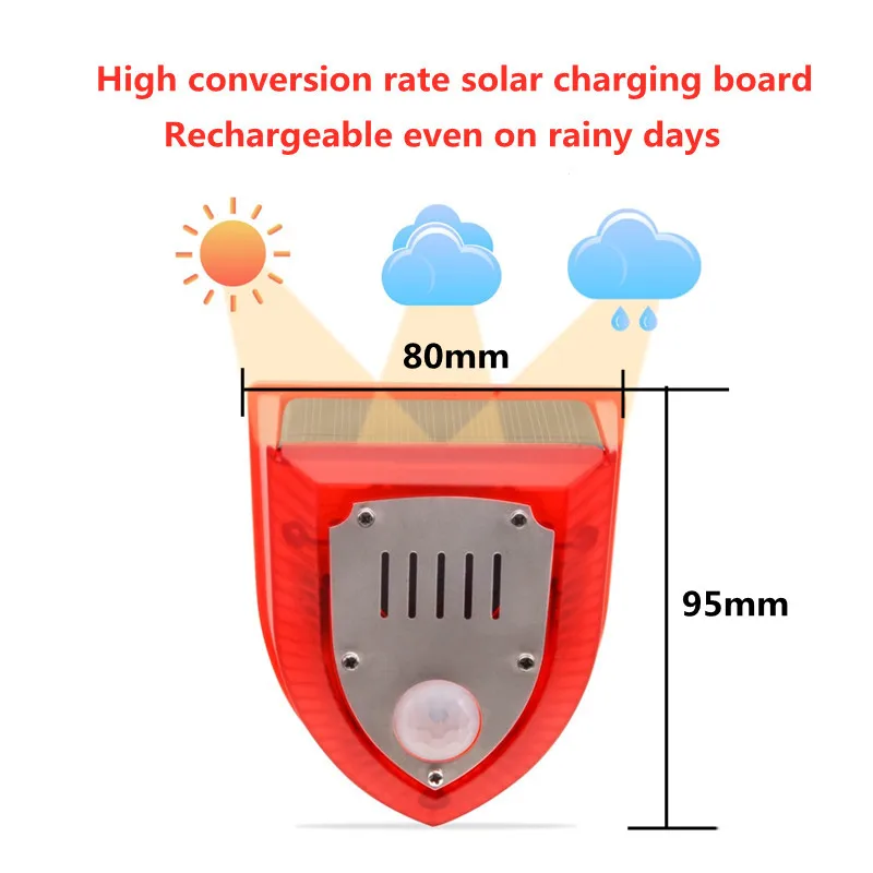 LED Solar Alarm Light PIR Motion Sensor/Timing Style Alarm Sound Anti-Wild Animal Outdoor Farm Ranch Orchard Garden Solar Lamp