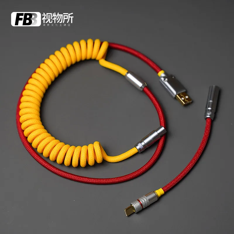 fbb-cables-gundam-unit-2-customized-mechanical-keyboard-data-cable-type-c-woven-gmk-theme-keycap-cable-red-and-yellow-color