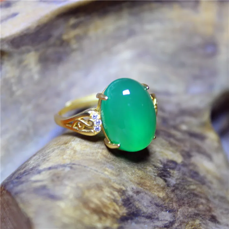 Wholesale Personality Fashion Jewelry Green Chalcedony Special Silver Plated Ring For Women Feature Concise Namour Charm Gift