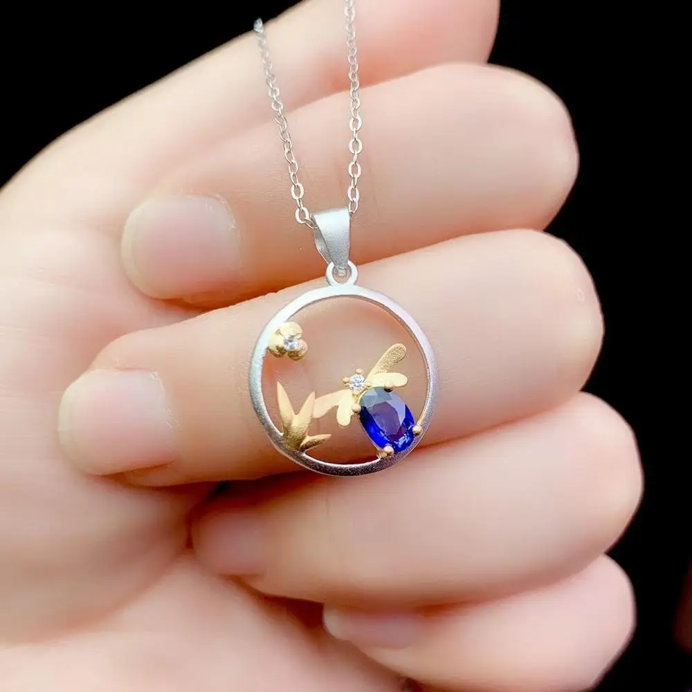 KJJEAXCMY fine jewelry 925 Sterling Silver inlaid natural sapphire popular bee girl new Pendant Necklace support test view 5