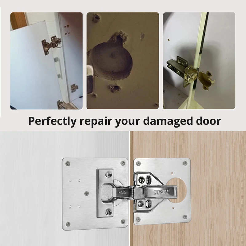 KAK Cabinet Hinge Repair Plate Stainless Steel with Screws Furniture Door Hinge Fixing Plate Door Panel Hardware Repair Tools