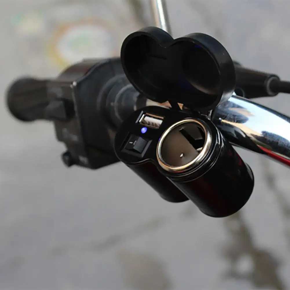 12V-24V Motorcycle Handlebar USB Charger Waterproof Cigaret-te Lighter Socket With clamp