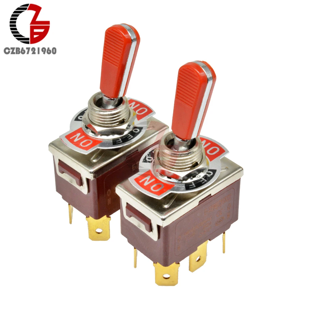 E-TEN(C) 1322 Red Shaft Toggle Switch 31.5*19.5MM Red 6Pin On-Off-On Switch Silver Contactor 250V 16A for Car Speaker PC