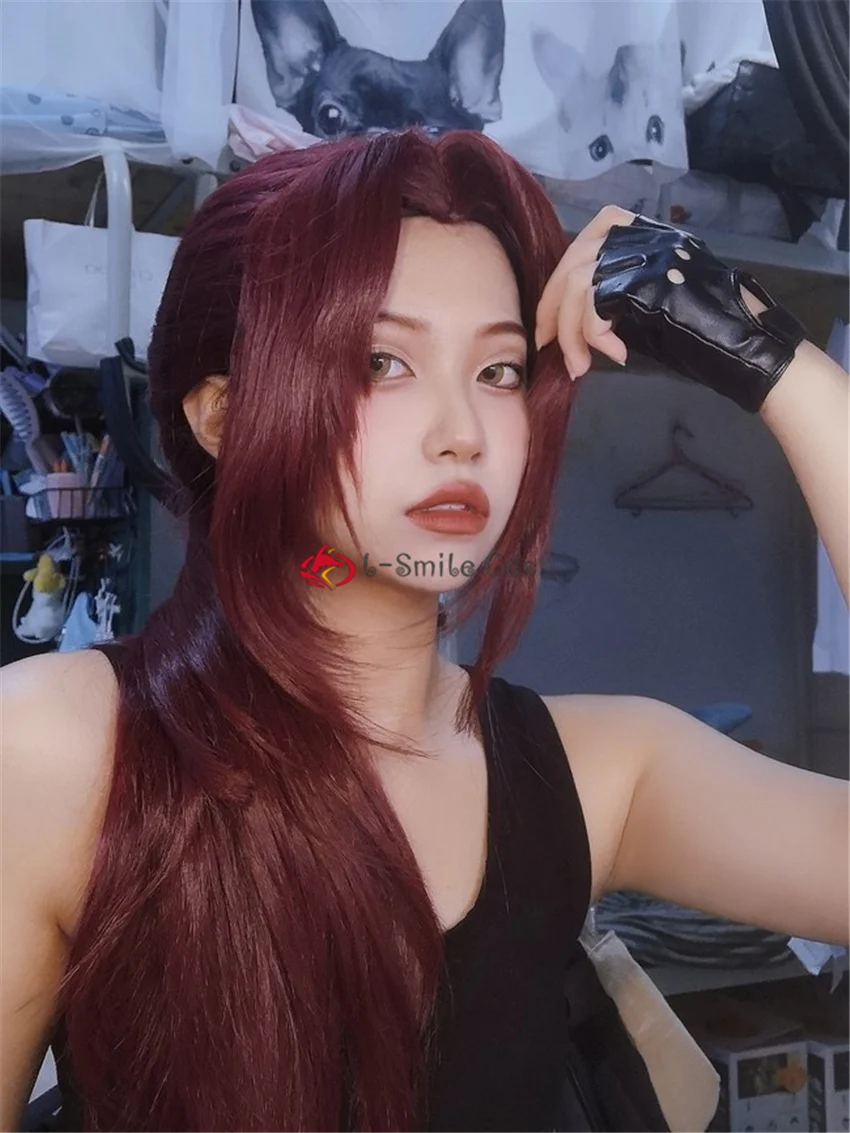 Cao Cấp Đầm Đen Rebecca Revy Cosplay Bộ Tóc Giả Dài 65Cm Rượu Vang Đỏ Đậm Đuôi Ngựa Dài Tóc Tạo Kiểu Tóc Giả + tóc Giả Bộ Đội