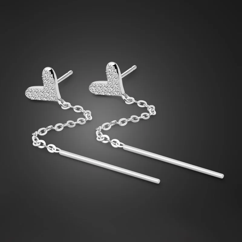 

Fashionable Long Tassel Earrings Solid 925 Sterling Silver Heart Shaped Stud Earrings Women's Charming Rose Gold Jewelry