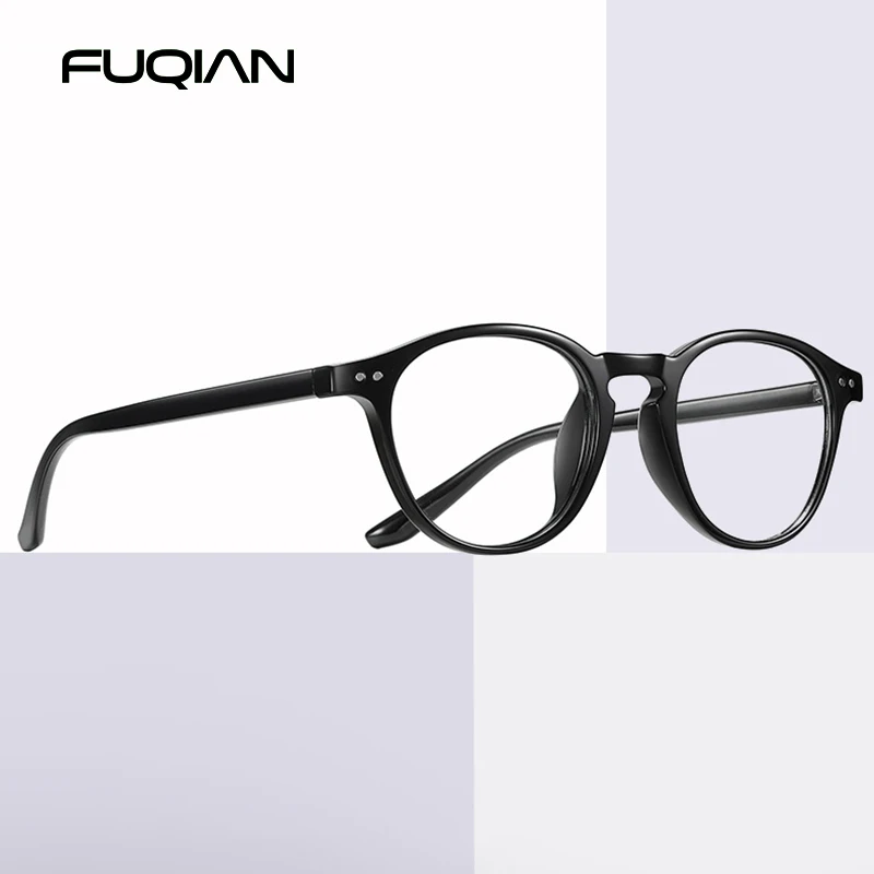 

FUQIAN Fashion Round Blue Light Blocking Glasses Men Women Ultra Light TR90 Anti Blue Ray Computer Glasses Male UV400