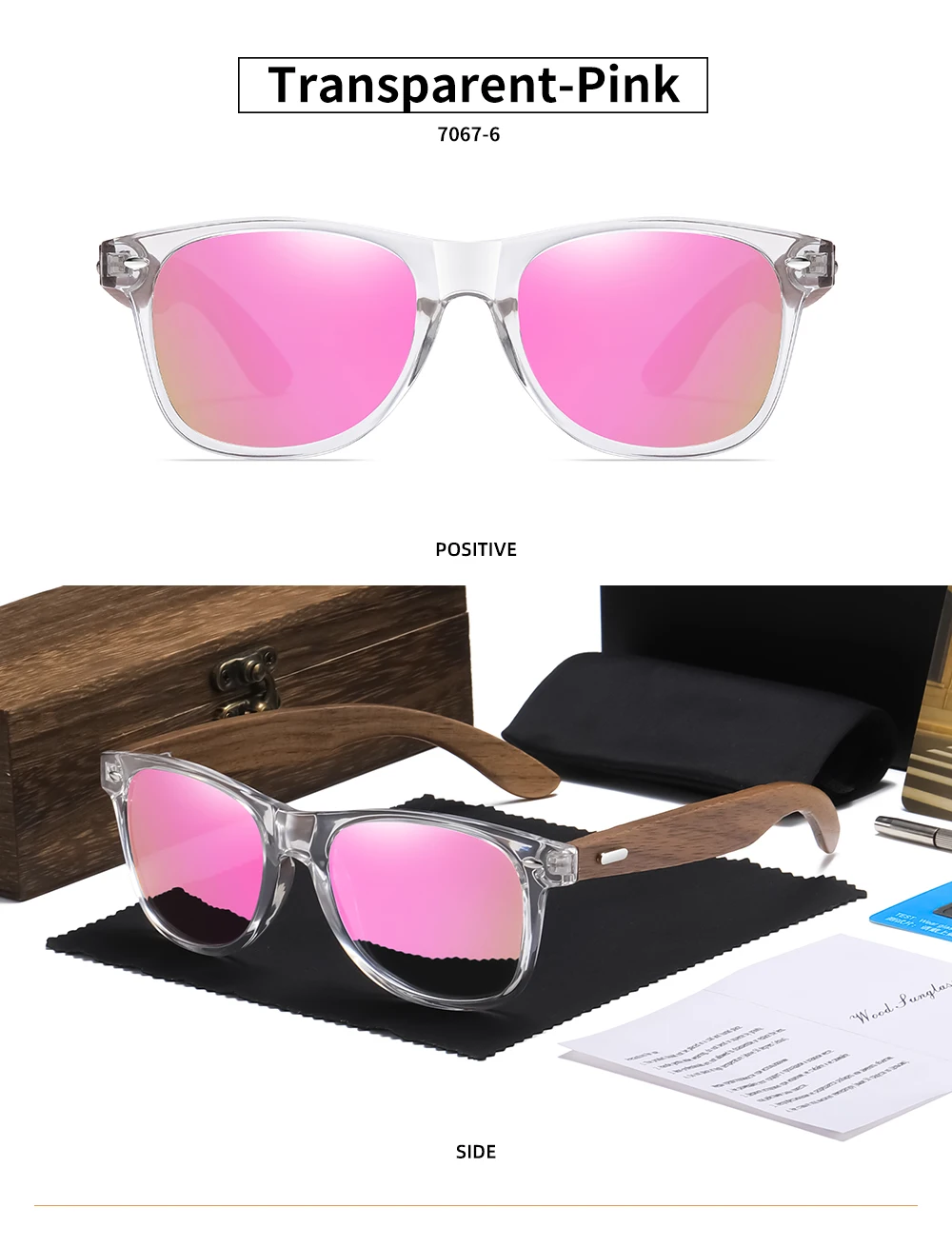 GM Marke Transparente Farbrahmen Sonnenbrille Männer Frauen Polarisierte Zarte Mode Handgemachte Holz Sonnenbrille Mit Box – Detail 13