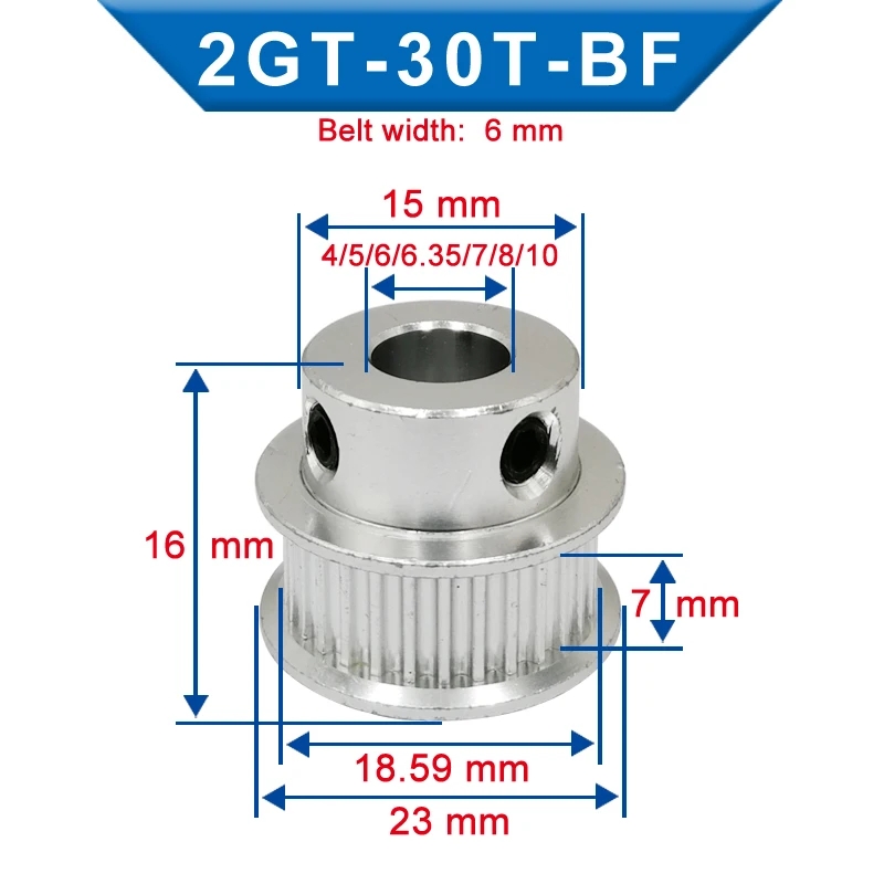 GT2 pulley 30 Teeth Inner Bore 4/5/6/6.35/7/8/10 mm pulley wheel Match with  GT2 timing belt width 6/10 mm For 3D Printer parts