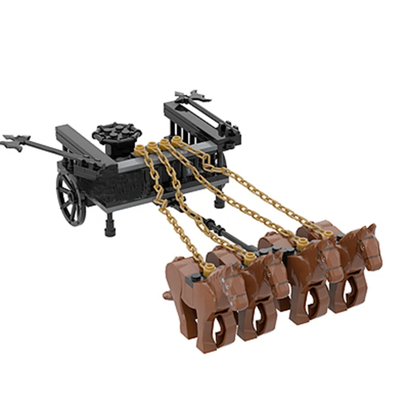 MOC Medieval Carriage Horse Animals Chariot Building Blocks Military Knights Figures Soldier Accessories War Weapons Kids Toys