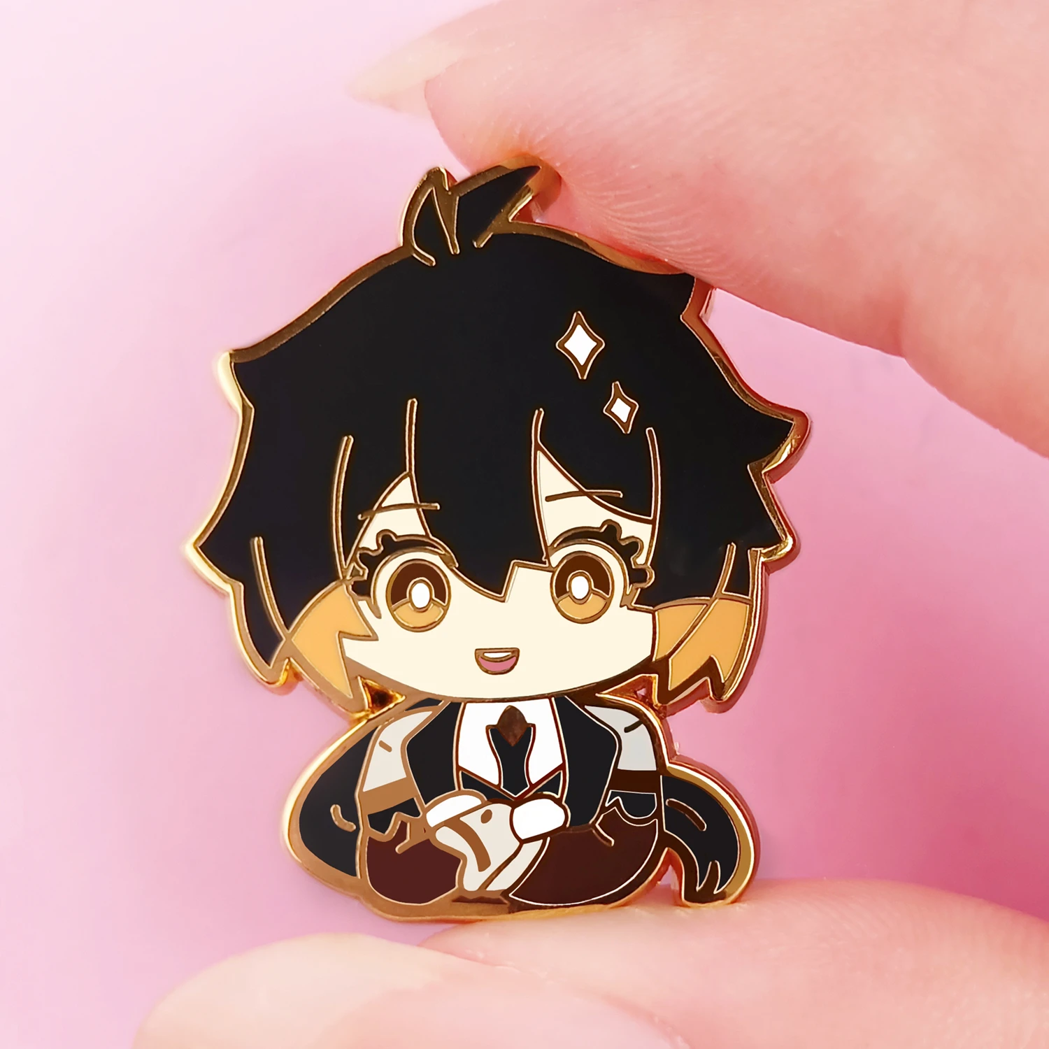 Morax Hard Enamel Pin Handsome Zhongli Rock God Brooch Cute Cartoon Holding Fist Boy Pins Anime Game Fans Gift