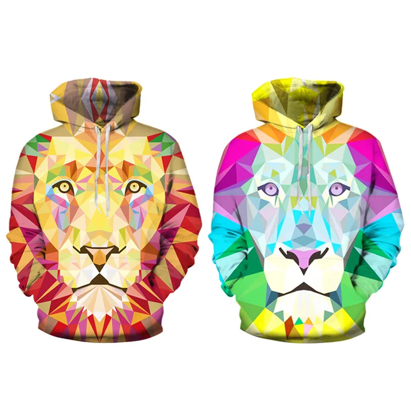 Women Drawstring Lion Printed Hooded Sweatshirt with Pocket 2020 Autumn Plus Size Casual Adult Men Woman Pullover Tops Clothing