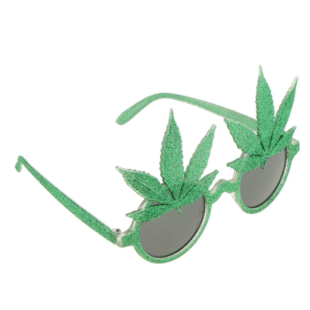 Novelty Glitter Green Leaf Sunglasses Funny Eye Glasses Fancy Party Dress Up Props