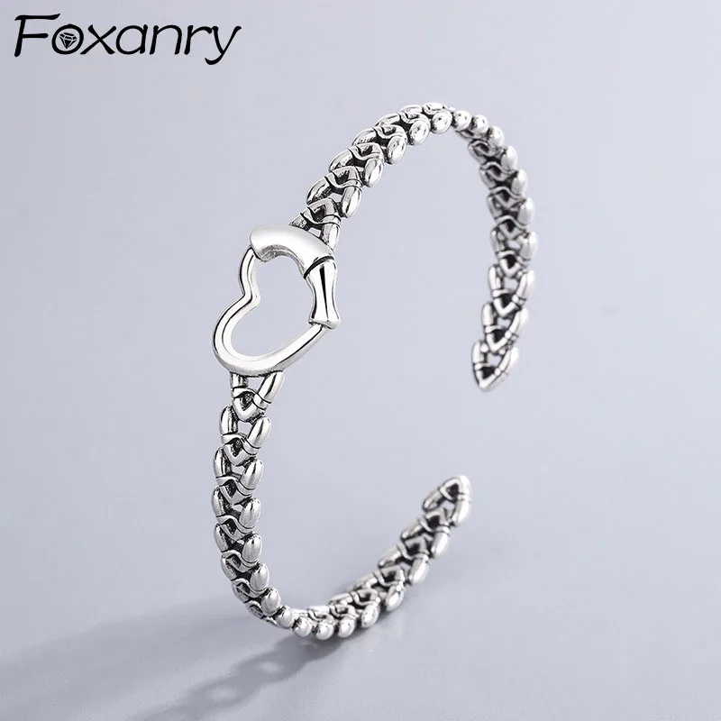 FOXANRY Silver Color Bracelet for Women New Fashion Elegant Sweet Couples Simple Hollow LOVE Heart Bangles Party Jewelry