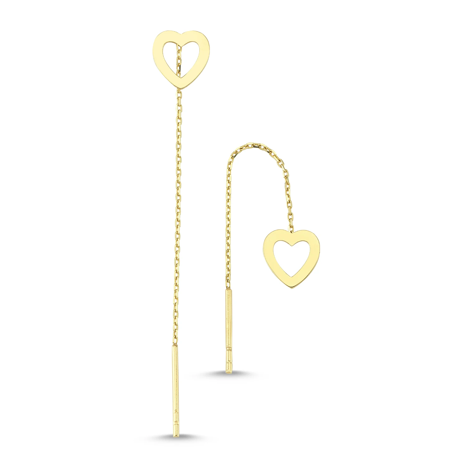 14K Real Gold Mini Heart Eardrops Earrings