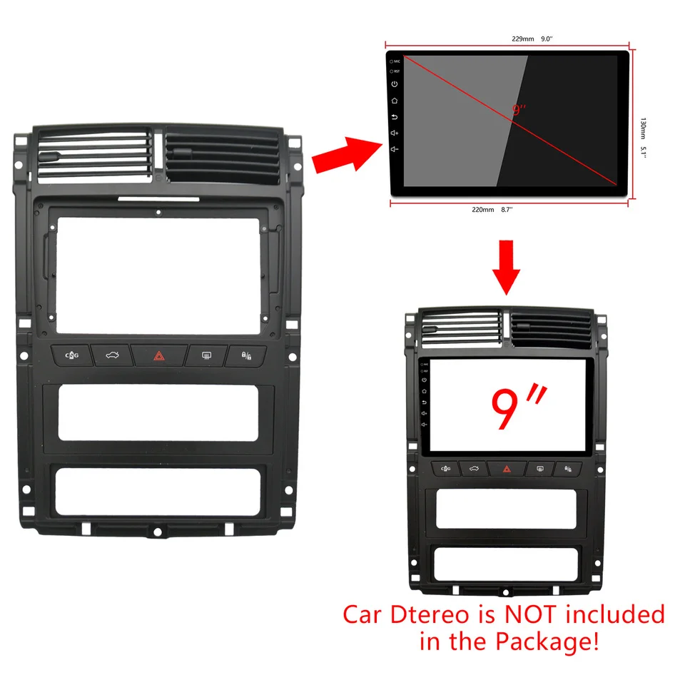 2-1Din Car DVD Frame Audio Fitting Adaptor Dash Trim Kits Facia Panel 9 inch For PEUGEOT 405 2010-2019 Double Din Radio Player