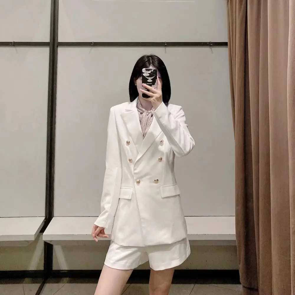 XNWMNZ Women 2020 white blazer for women blazer double breasted jackets ladies formal suit jackets back vent hem