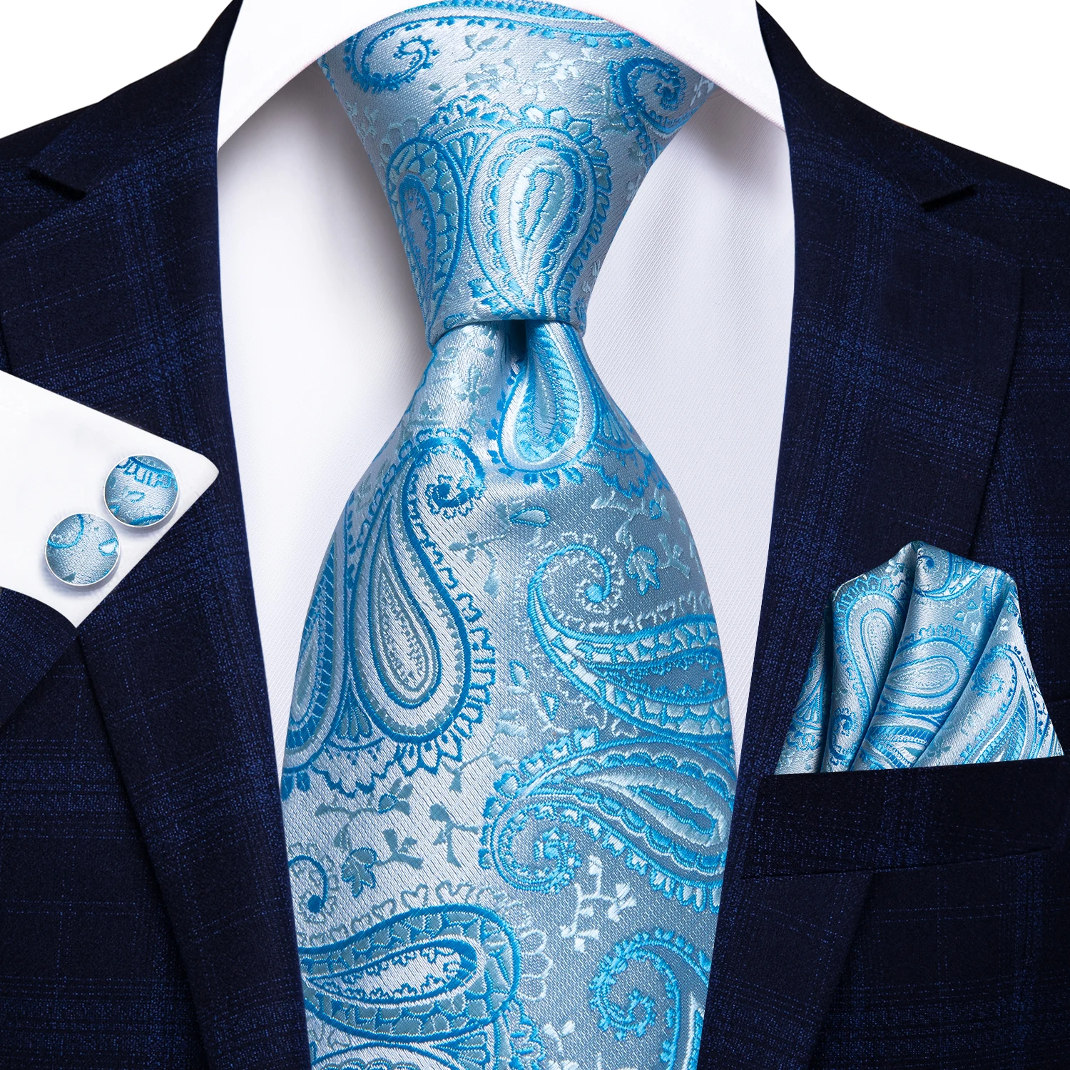 Hi-Tie Light blue Mint Pink Paisley Solid Men Silk Wedding Tie Fashion Design cravatta regalo per uomo Hanky gemello Business Party