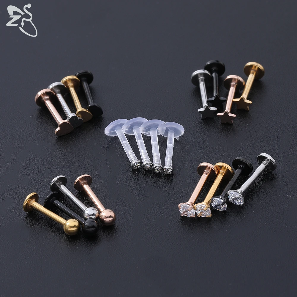 ZS 20 Pcs/lot 3 Style 16G Assorted Colors Zircon Gem Labret Lip Piercing Men Stainless Steel Cartilage Tragus Helix Ring Jewelry