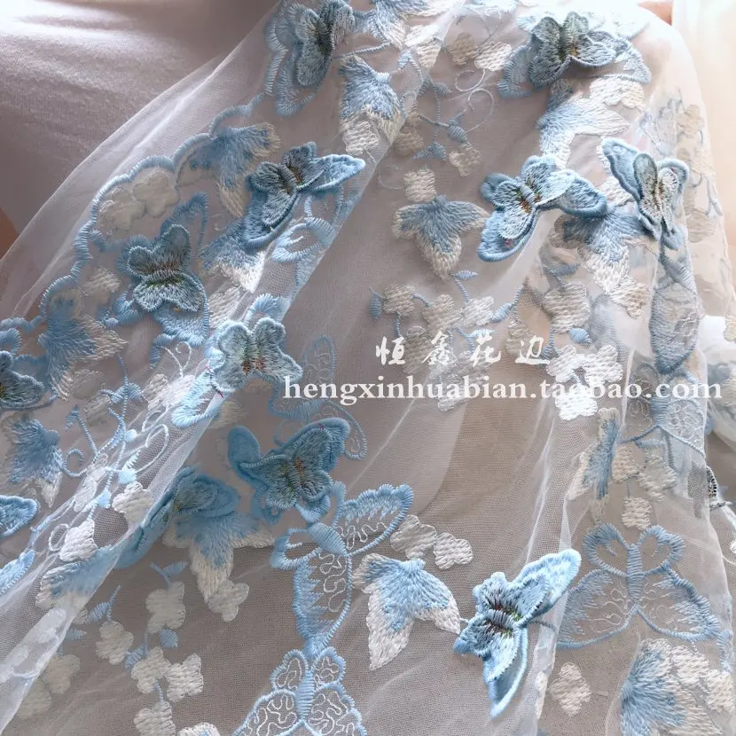 High-end 3D Butterfly Flower Bead Embroidered Lace Fabric Handmade Dress Dress Mesh Gauze Material