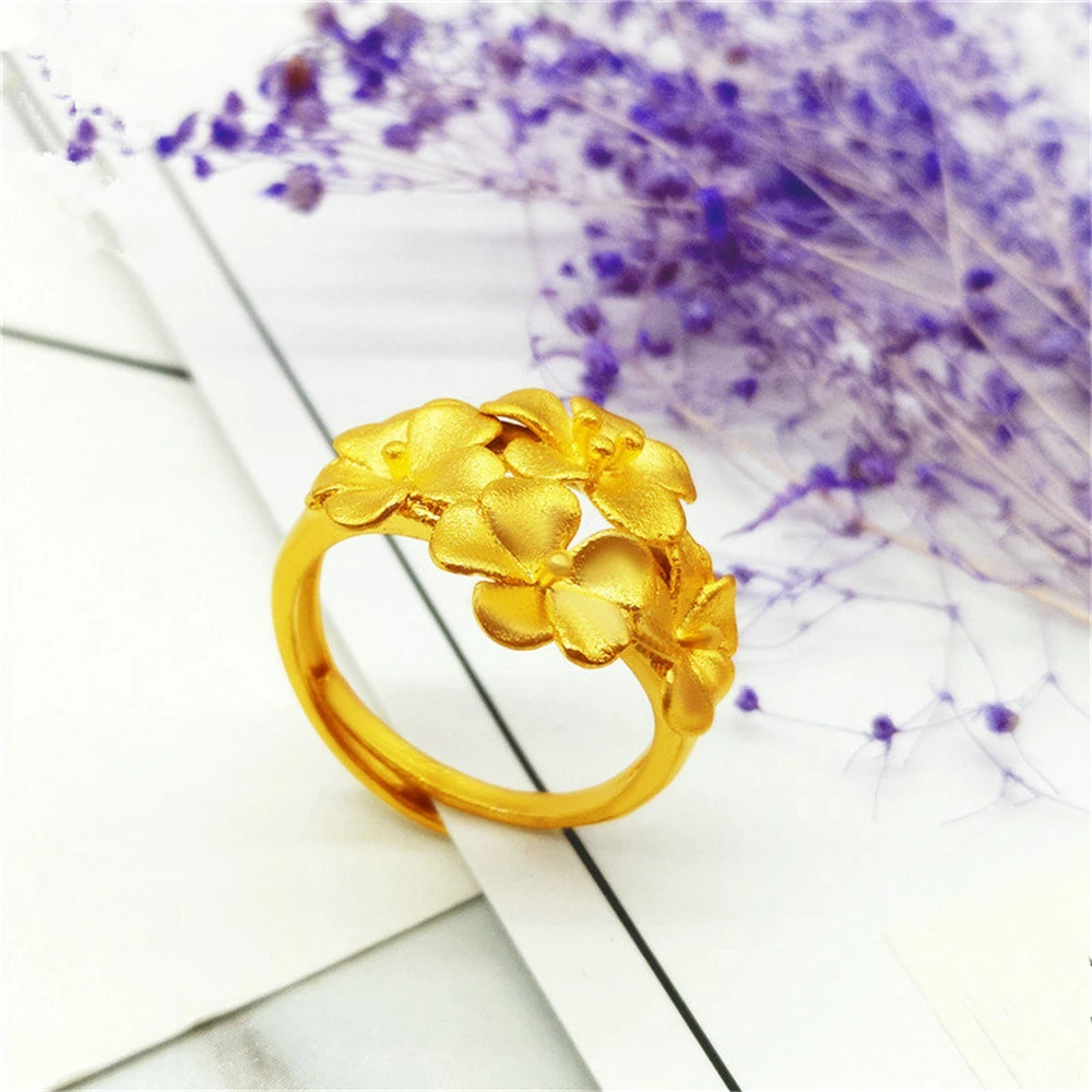 24k Gold Color Engagement Rings For Women Multi Flowers Open Ring Adjustable Anillo Bague Femme Wedding Jewelry Party Gifts