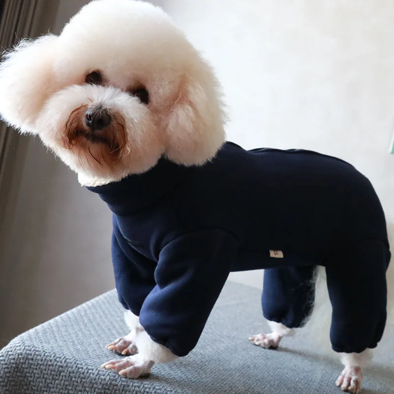 Pet Dog Winter Clothes Warm Zipper Jacket Thicken Fleece High Neck Jumpsuit Puppy Protect Belly Overalls For Small Dogs Coat