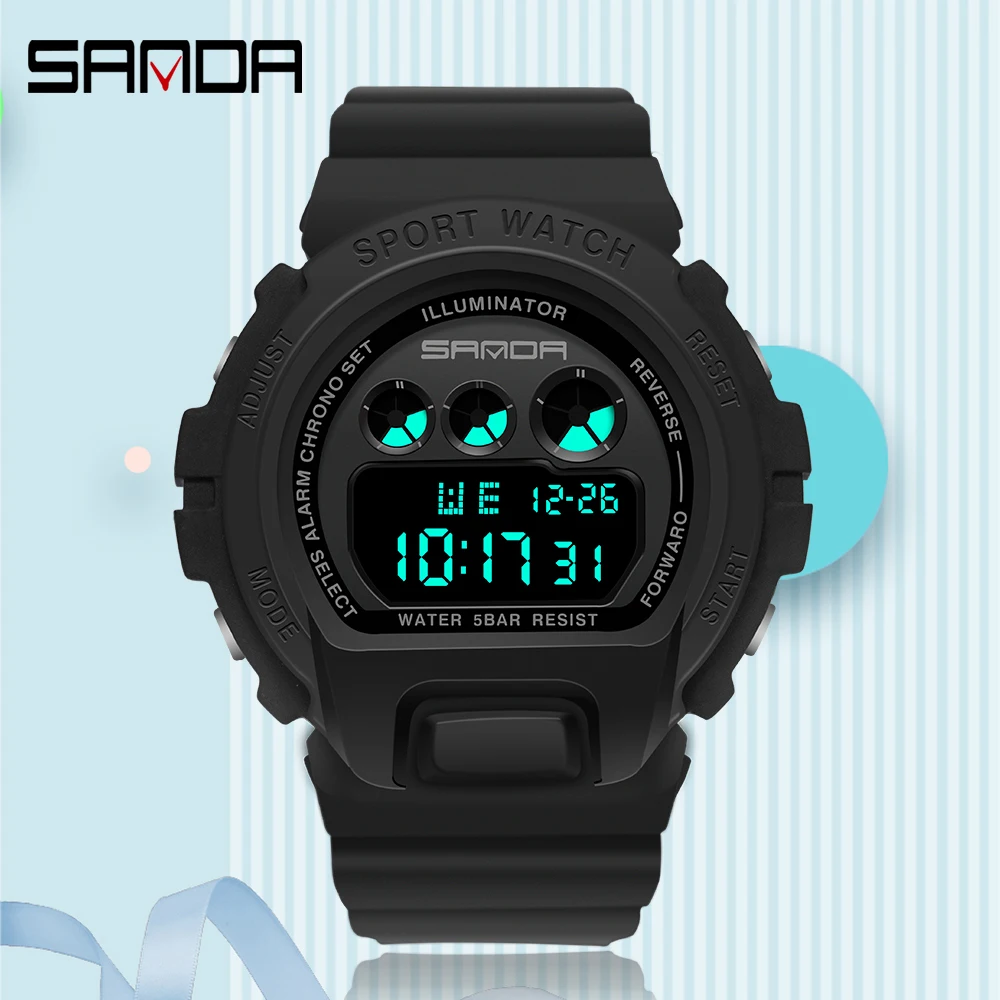 SANDA-reloj deportivo Digital para hombre, cronógrafo con pantalla LED, resistente al agua, alarma, cronógrafo