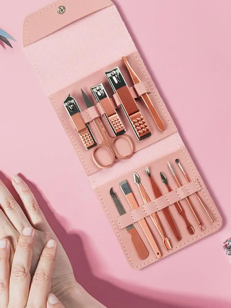 Reizen Mini Manicure Set Nagelknipper Set 16 In 1 Rvs Pedicure Care Grooming Kit Met Case Roze Voor mannen Man Bo