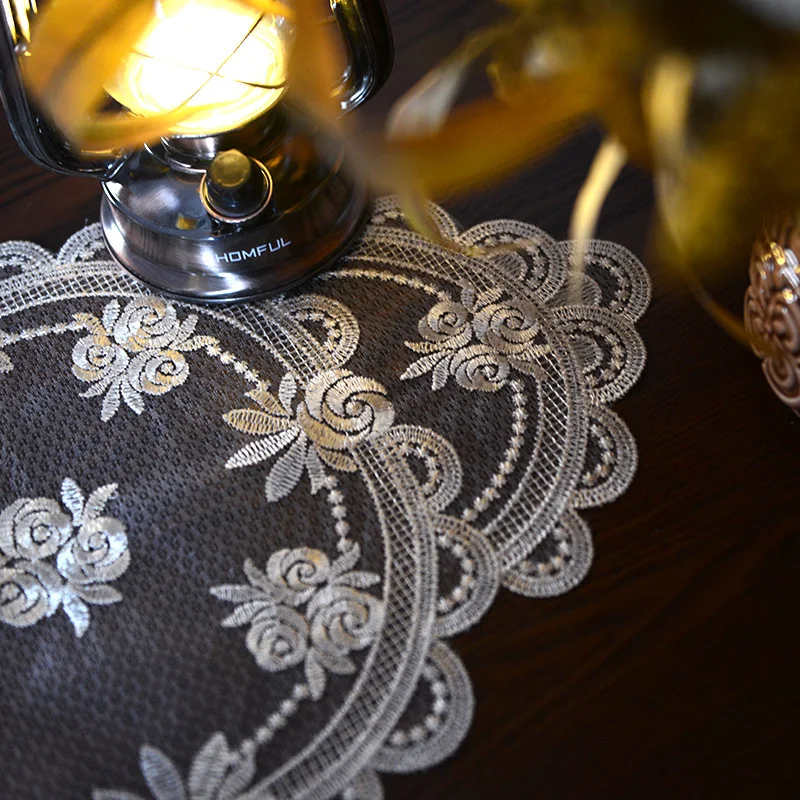 European Oval Lace Embroidery Western Table Mat Placemat Wine Champagne Coaster Non-slip Cloth Banquet Party Wedding Decoration