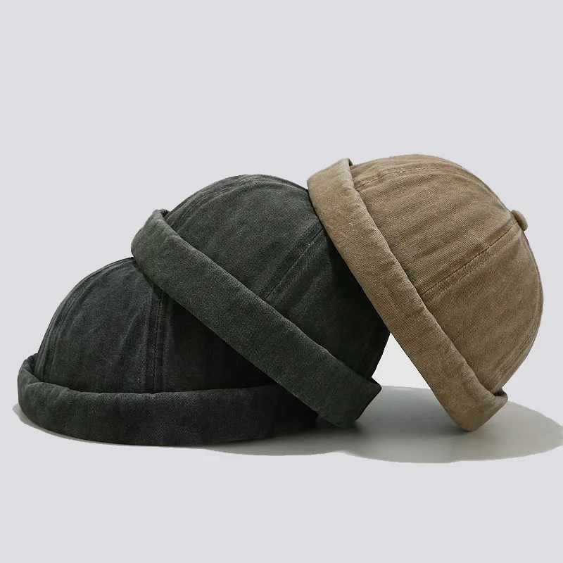 

Vintage Docker Cap Brimless Hat Breathable Beanie Hats Denime Retro Adjustable Literary Landlord Sailor Cap Women Hip Hop Hat