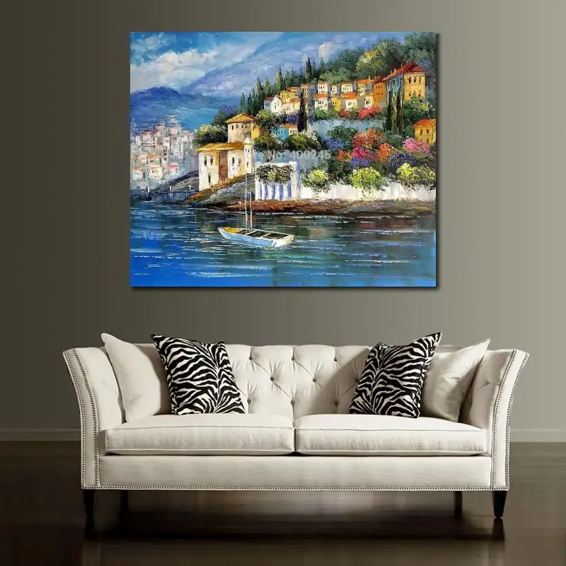 Canvas Art Wall Decor Contemporary Landscape Mediterranean Italy At Dusk Handmade Oil Painting Seascape Artwork High Quality