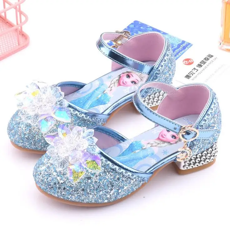 Disney Frozen Elsa Sandals Girls High Heel Shoes Princess Dance Shoes for Baby Girls Fashion Crystal Shoes Pink Blue