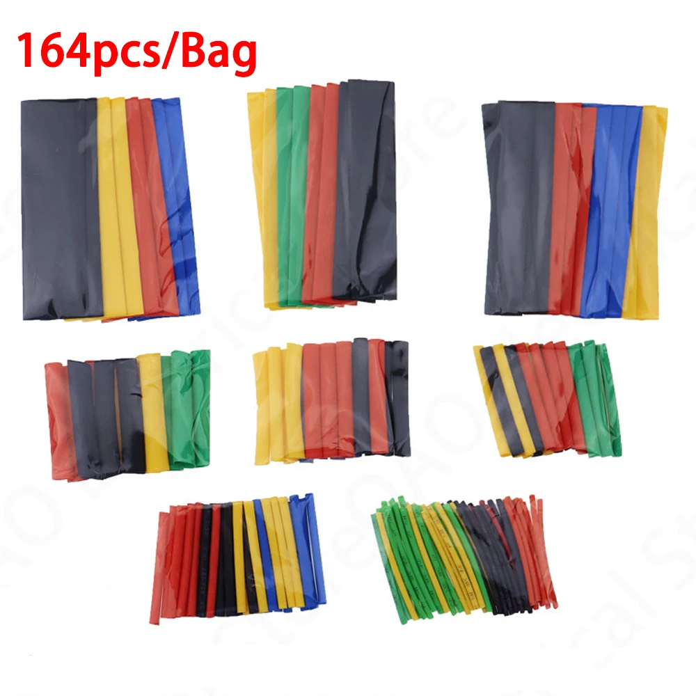 164pcs/Set Heat Shrink Tube,termoretractil Polyolefin Tube Cable Kit,Assorted Insulated Sleeving Tubing Wrap Wire Cable Sleeve