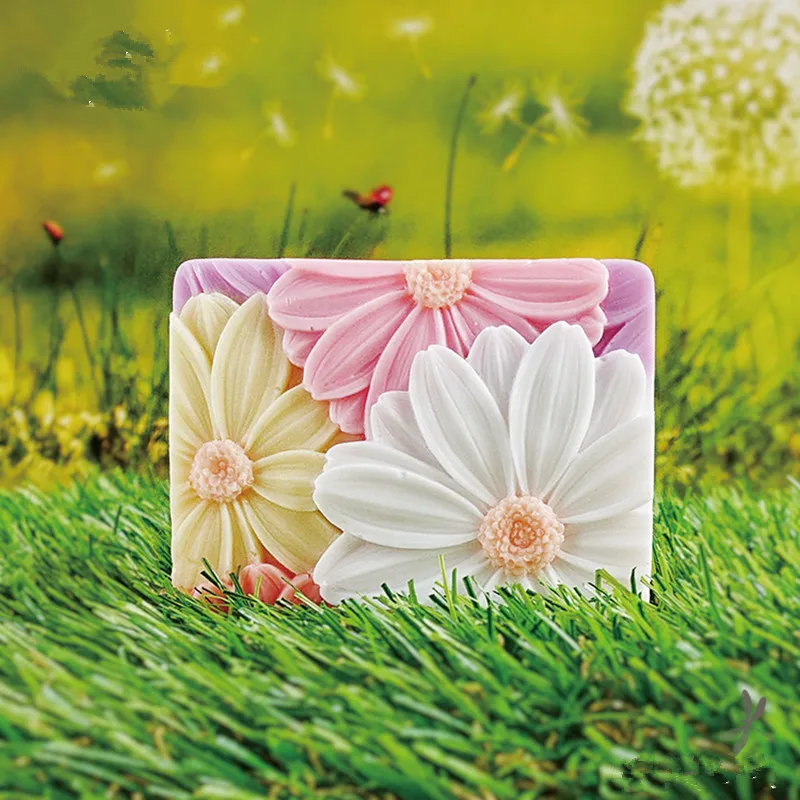 Newest!!!3d Elegant Sunflower Soap Mold Rectangle Silicone Soap Making Molds DIY Handmade Soap Bar Mould for Lotion Bars