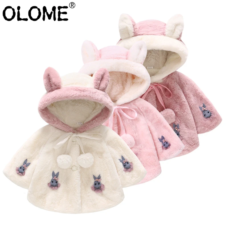 

OLOME Hooded Kids Jacket Faux Shearling Jacket for Baby Girl Fleece Infant Cloak Christmas Girls Dress Up Cute Toddler Outwear