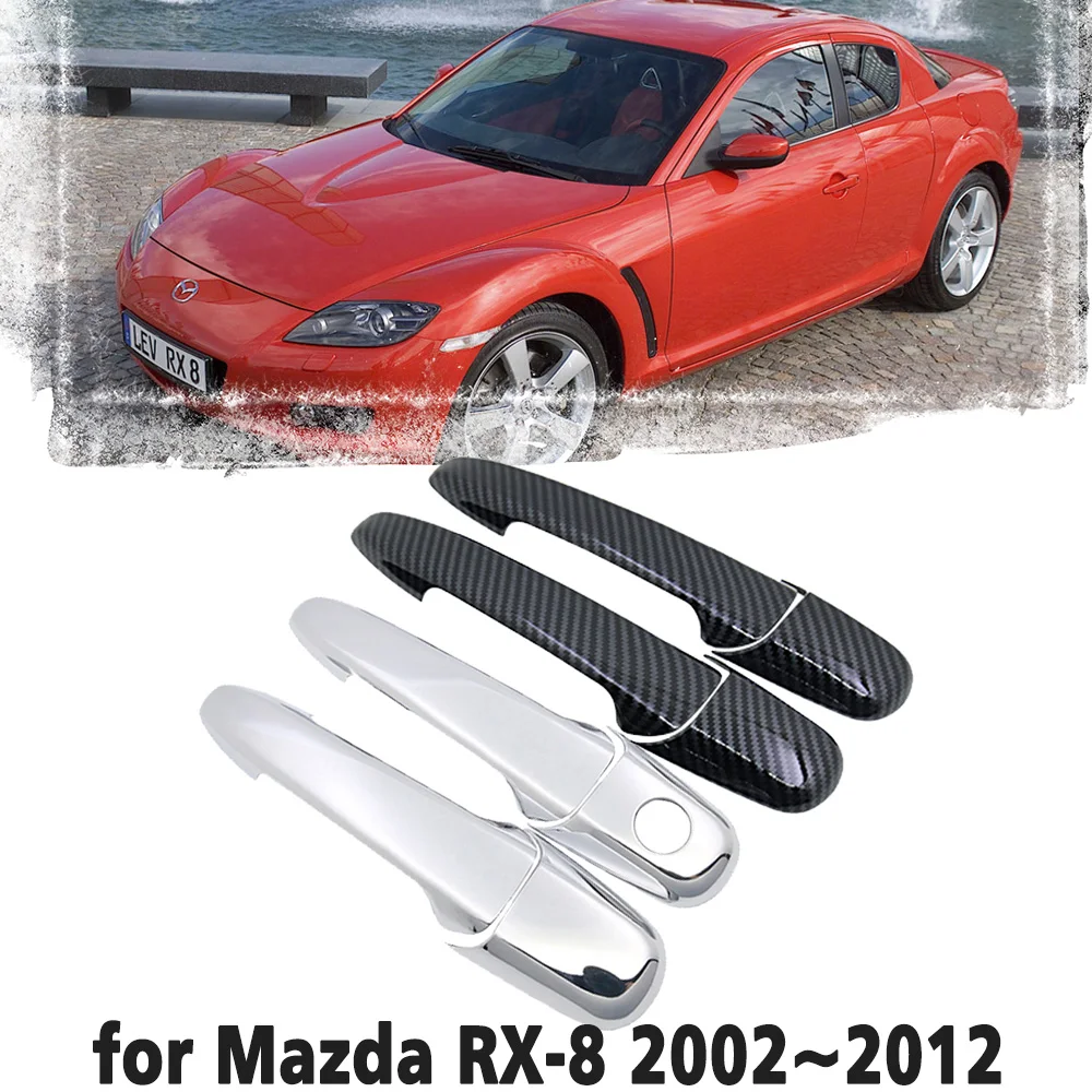 Black Carbon Fiber handle Or Chrome Side Door Cover Trim Set for Mazda RX-8 RX8 RX 8 2002~2012  Car Accessories  2003 2004 2005