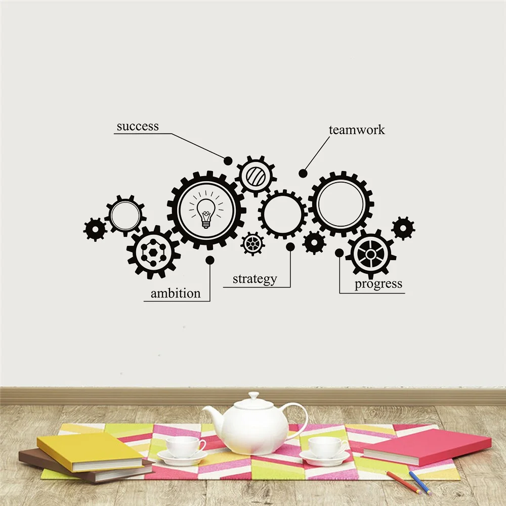 Gear Mechanism Engineering Wall Vinyl Decal Sticker Teamwork Office Wall Decal Room Wallpaper Sticker Mural