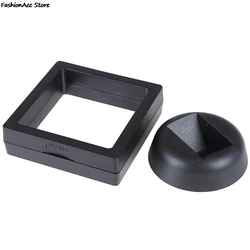 Marco de exhibición de monedas de joyería flotante 3D negro, caja de soporte con soporte, 70x70mm, gran oferta, 1 Juego